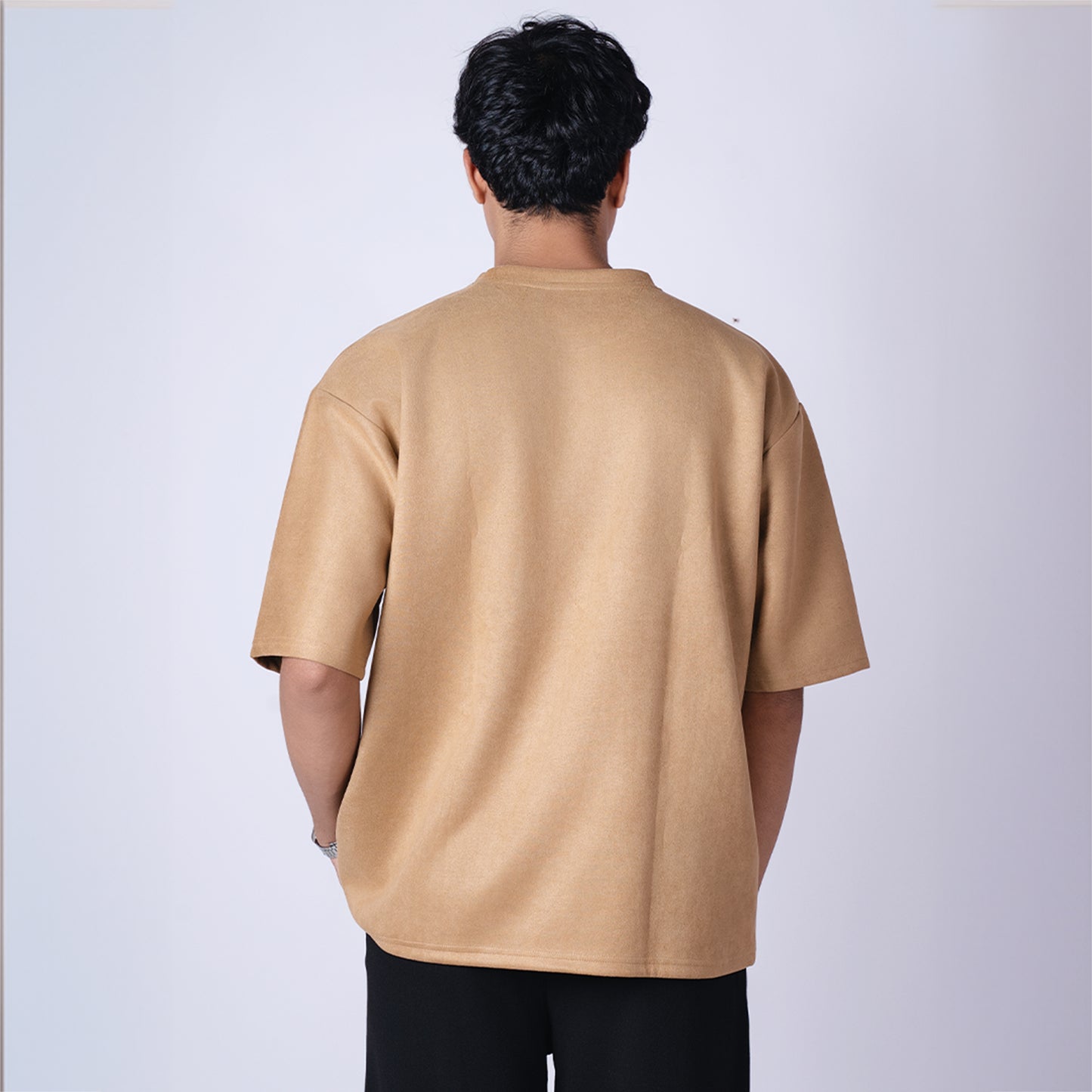 OCHRE SUEDE EMBROIDERED T-SHIRT