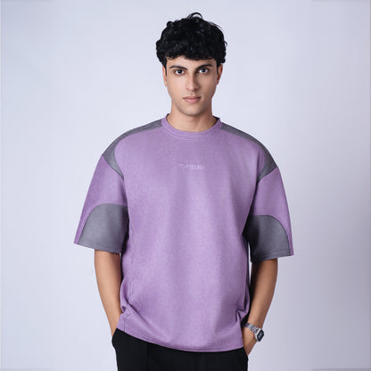 PURPLE AND CHARCOAL DUAL TONE SUEDE T-SHIRT