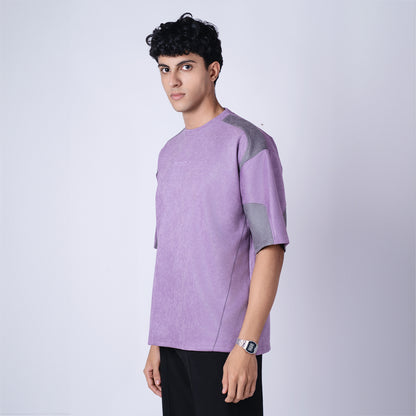 PURPLE AND CHARCOAL DUAL TONE SUEDE T-SHIRT