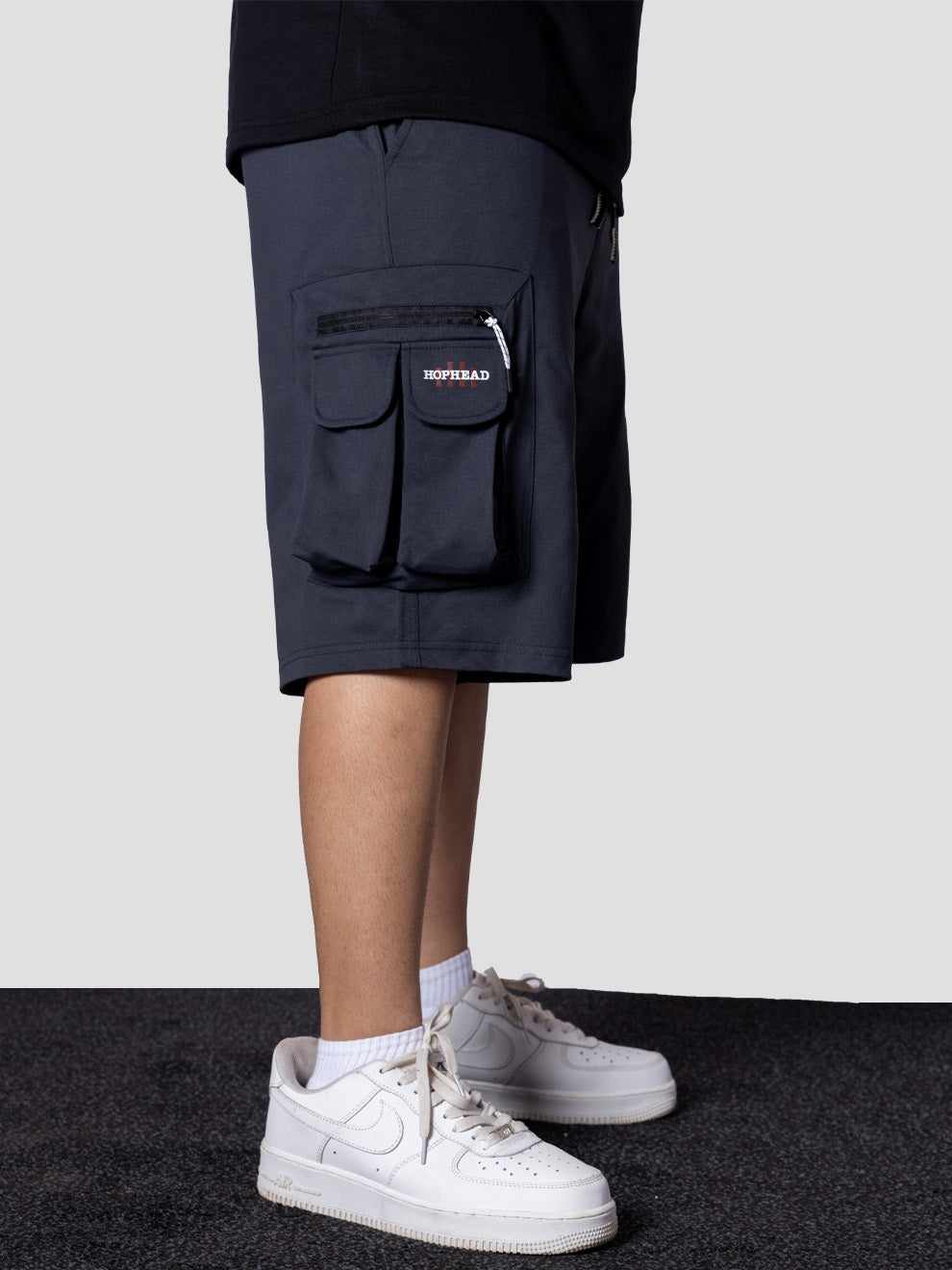 CHARCOAL POCKET ON POCKET OVERSIZED SHORTS