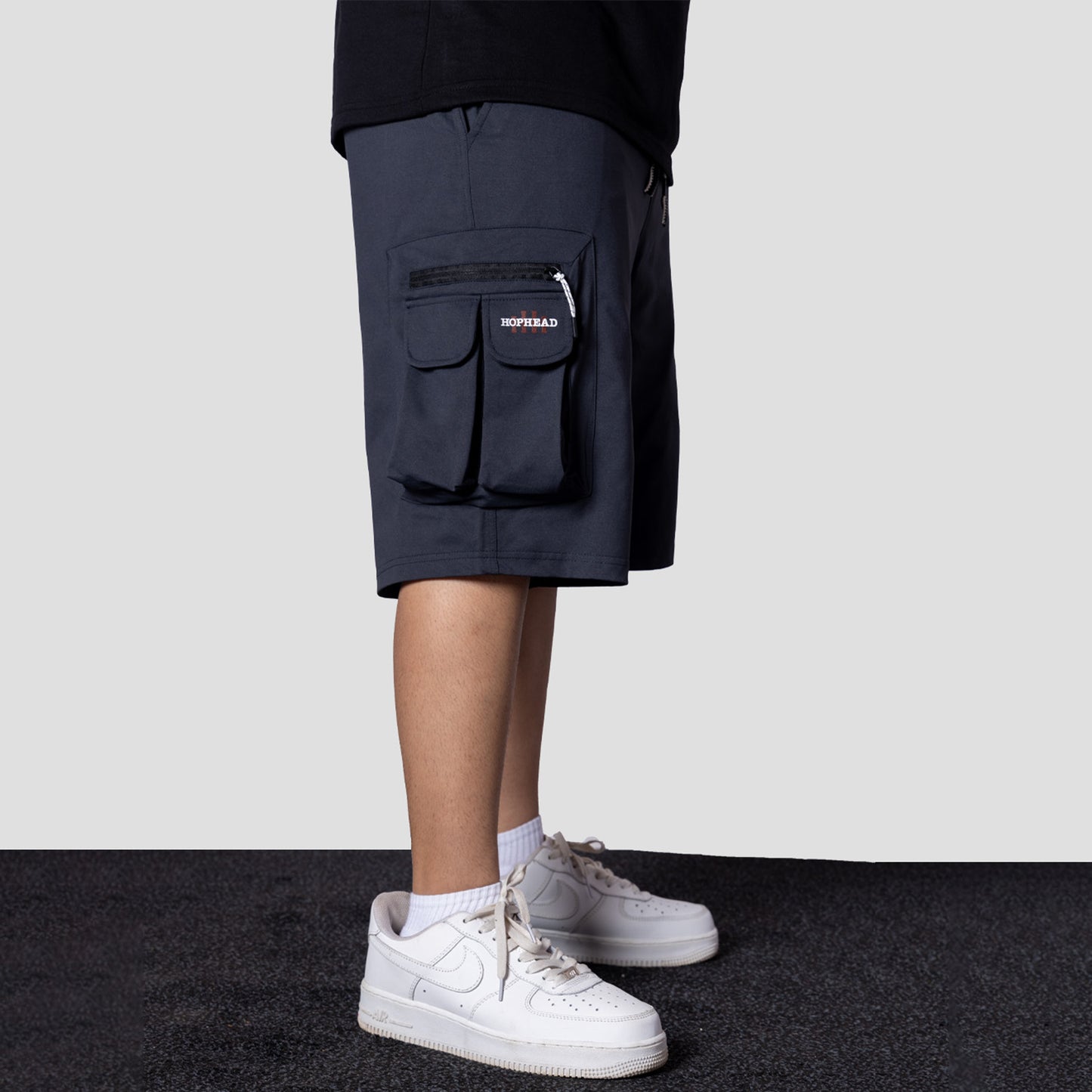 CHARCOAL POCKET ON POCKET OVERSIZED SHORTS