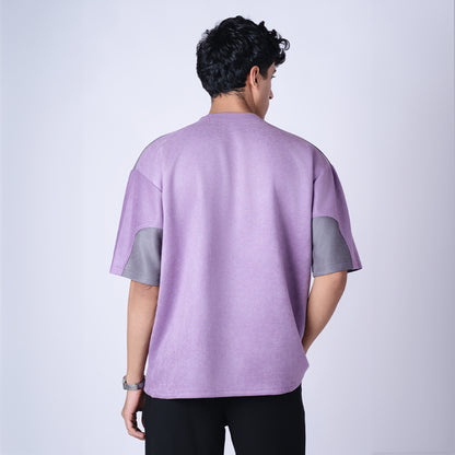 PURPLE AND CHARCOAL DUAL TONE SUEDE T-SHIRT