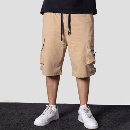 KHAKI MILITARY CARGO OVERSIZED SHORTS