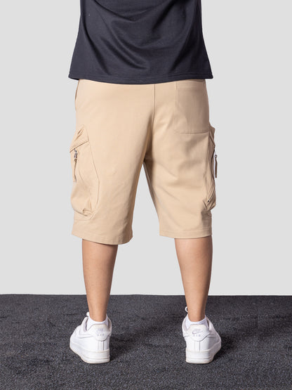 KHAKI UTILITY CARGO OVERSIZED SHORTS