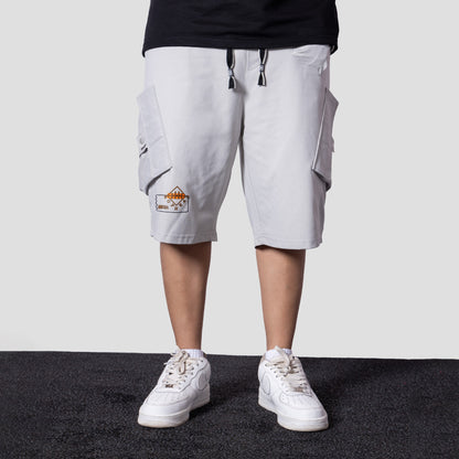 LIGHT GREY MULTI POCKET OVERSIZED SHORTS