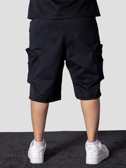 BLACK MULTI POCKET OVERSIZED SHORTS