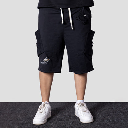 BLACK MULTI POCKET OVERSIZED SHORTS