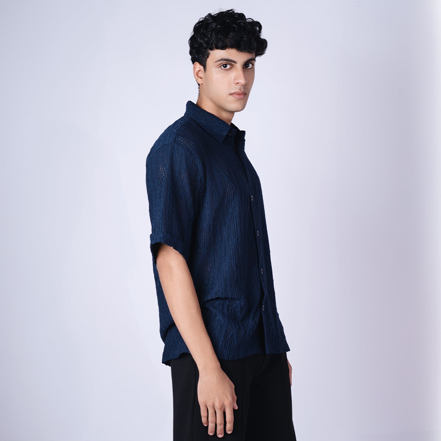 NAVY BLUE RESORT MESH SHIRT