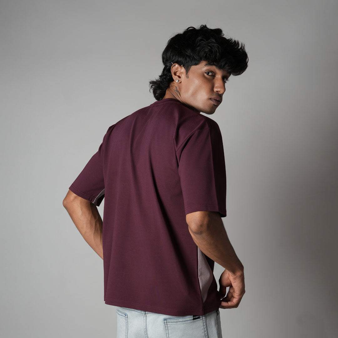 MAROON SPLITPANEL T-SHIRT