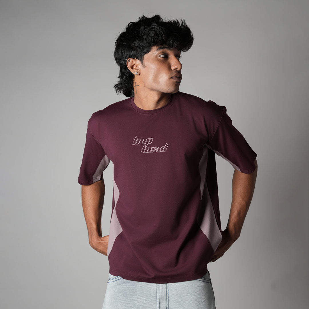 MAROON SPLITPANEL T-SHIRT