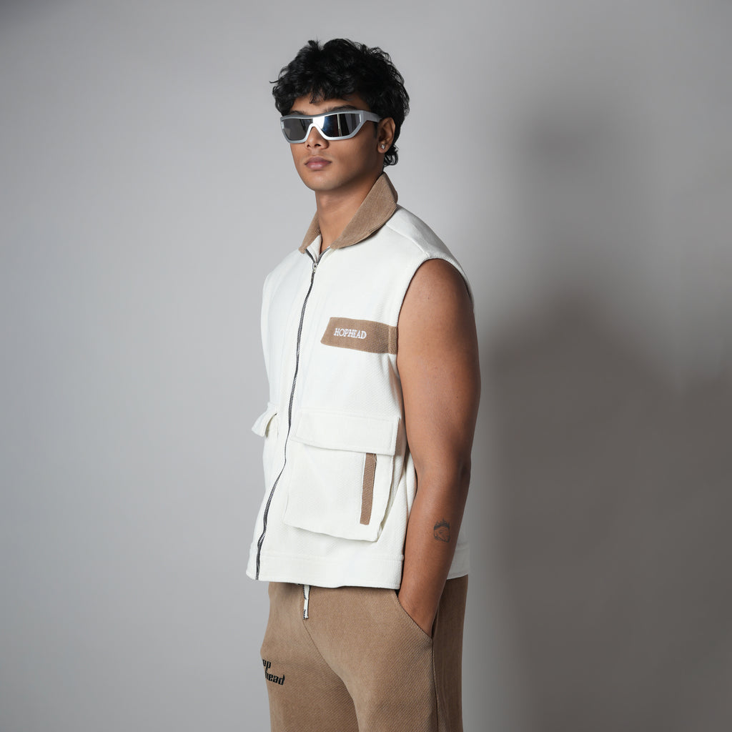 WHITE DUAL KNITDRIP UTILITY JACKET