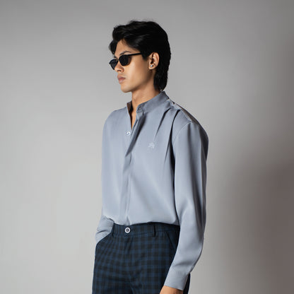 GREY CHINESE COLLAR SHIRT