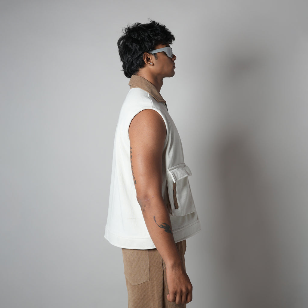 WHITE DUAL KNITDRIP UTILITY JACKET