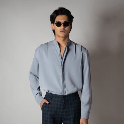 GREY CHINESE COLLAR SHIRT