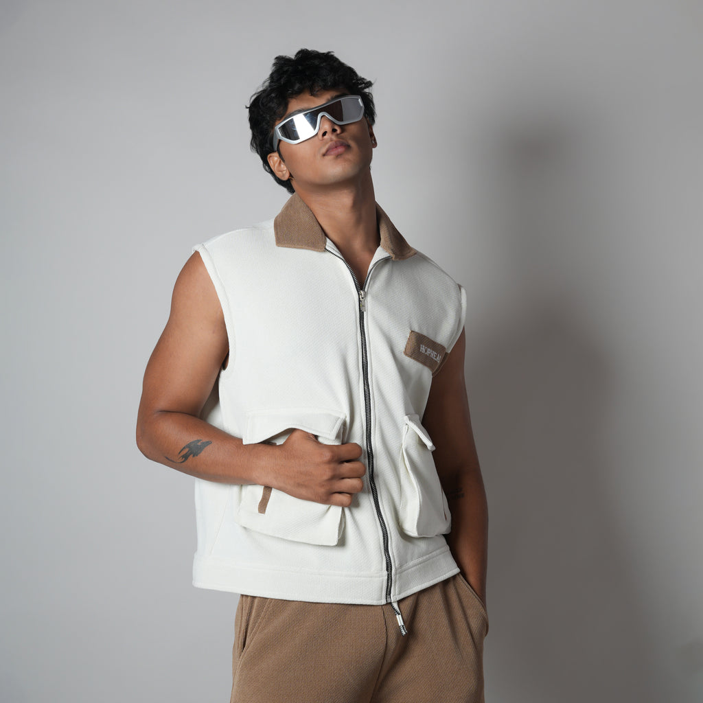 WHITE DUAL KNITDRIP UTILITY JACKET