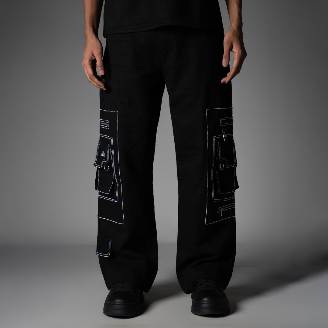 BLACK POCKET DENIM CARGO- RDX