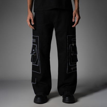 BLACK POCKET DENIM CARGO- RDX