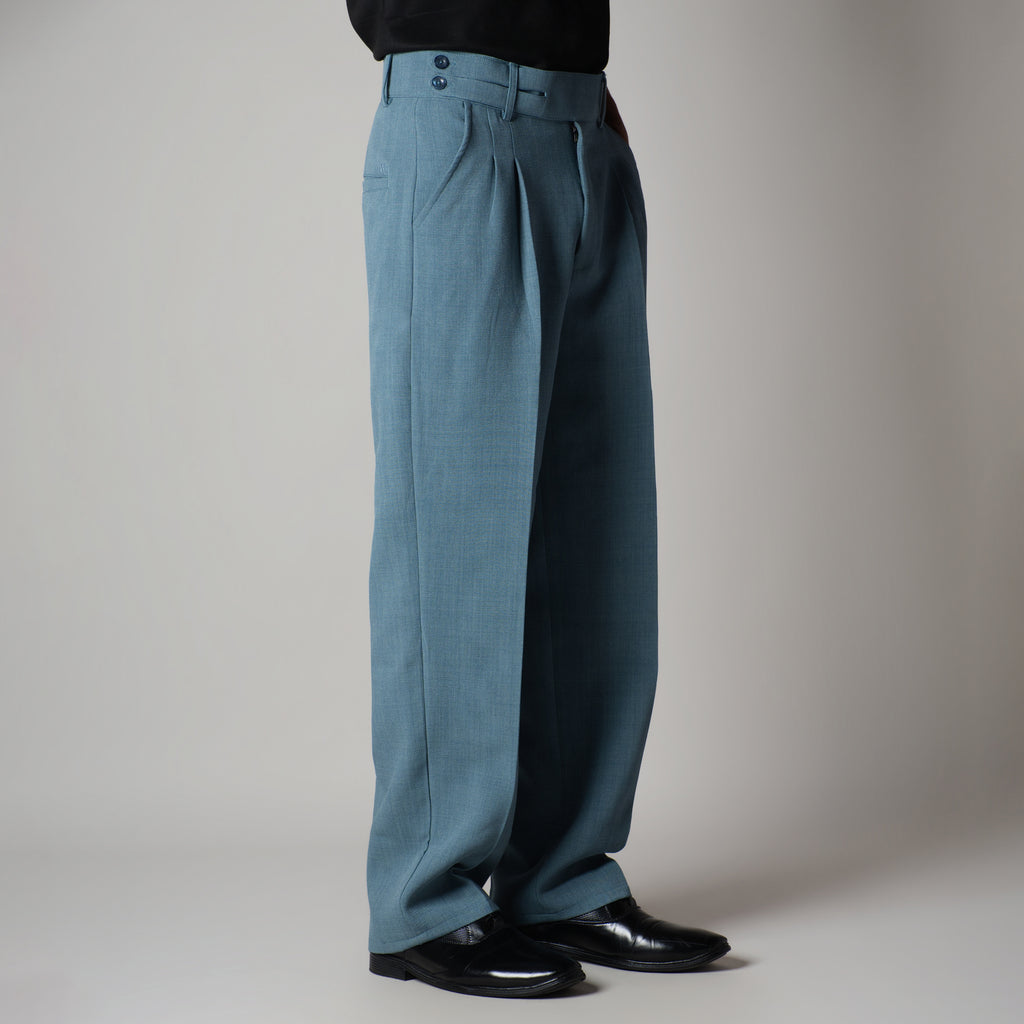 DUSTY BLUE DOUBLE FLAP TROUSER