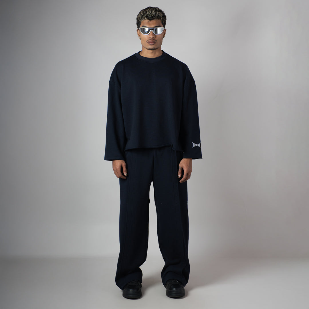 NAVY RAW EDGE SWEATSHIRT