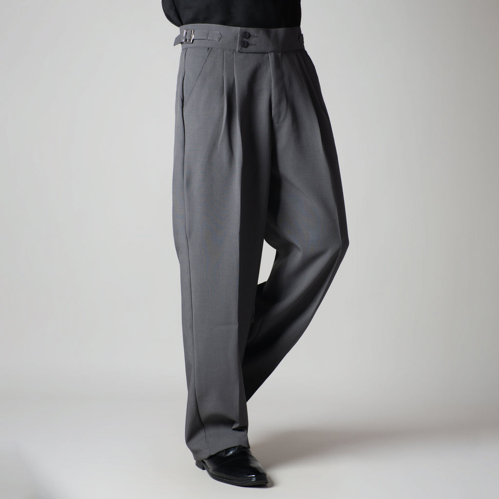 CHARCOAL DOUBLE PLEAT STRAIGHT FIT TROUSER