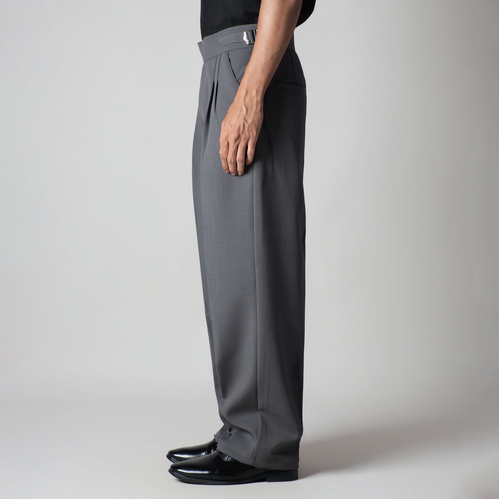 CHARCOAL DOUBLE PLEAT STRAIGHT FIT TROUSER