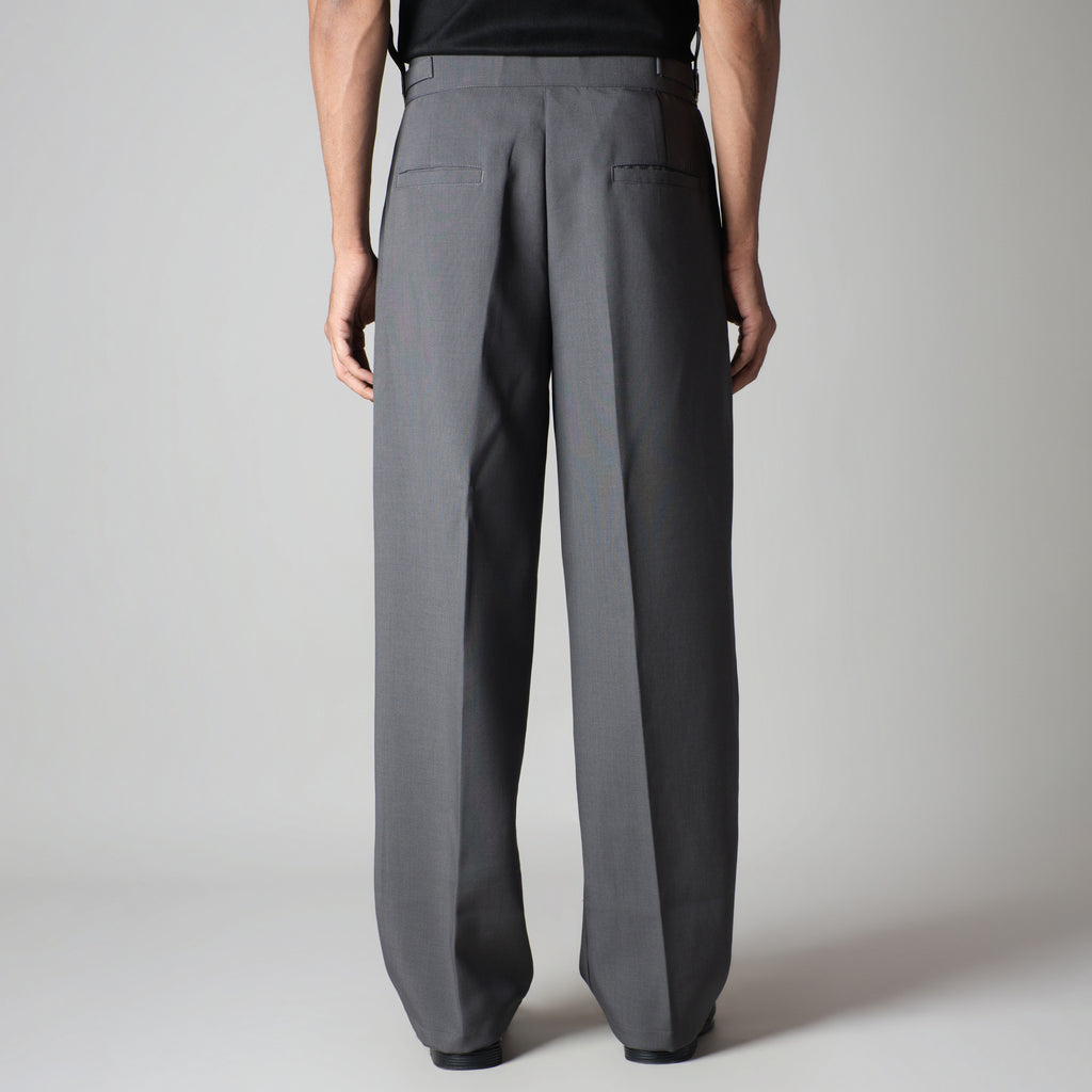 CHARCOAL DOUBLE PLEAT STRAIGHT FIT TROUSER