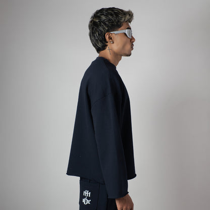 NAVY RAW EDGE SWEATSHIRT