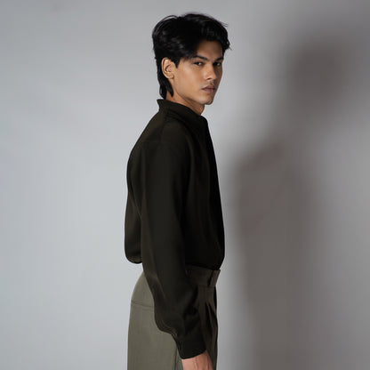 EARTHY OLIVE CHINESE COLLAR SHIRT