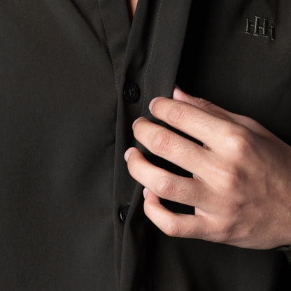 EARTHY OLIVE CHINESE COLLAR SHIRT