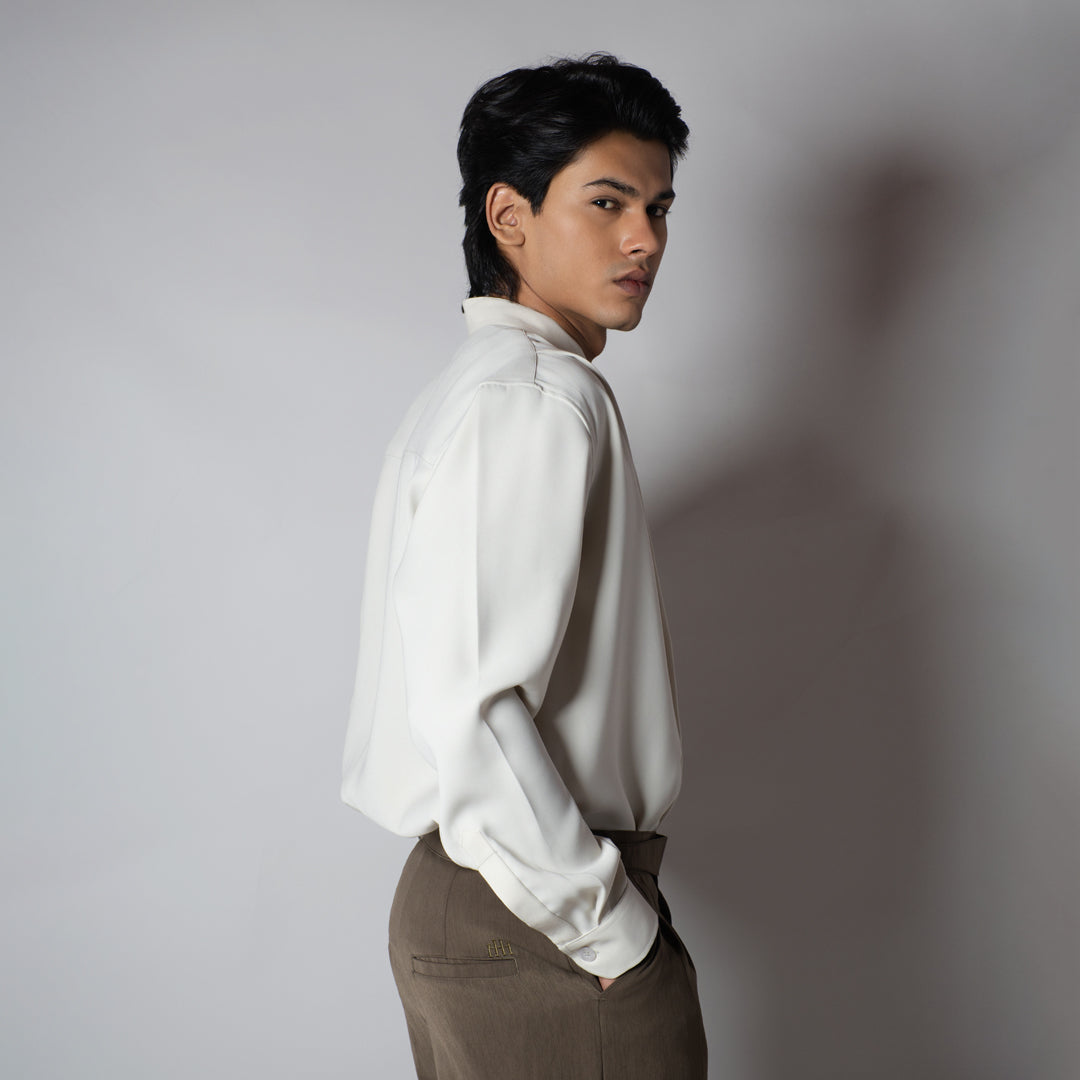 IVORY CHINESE COLLAR SHIRT