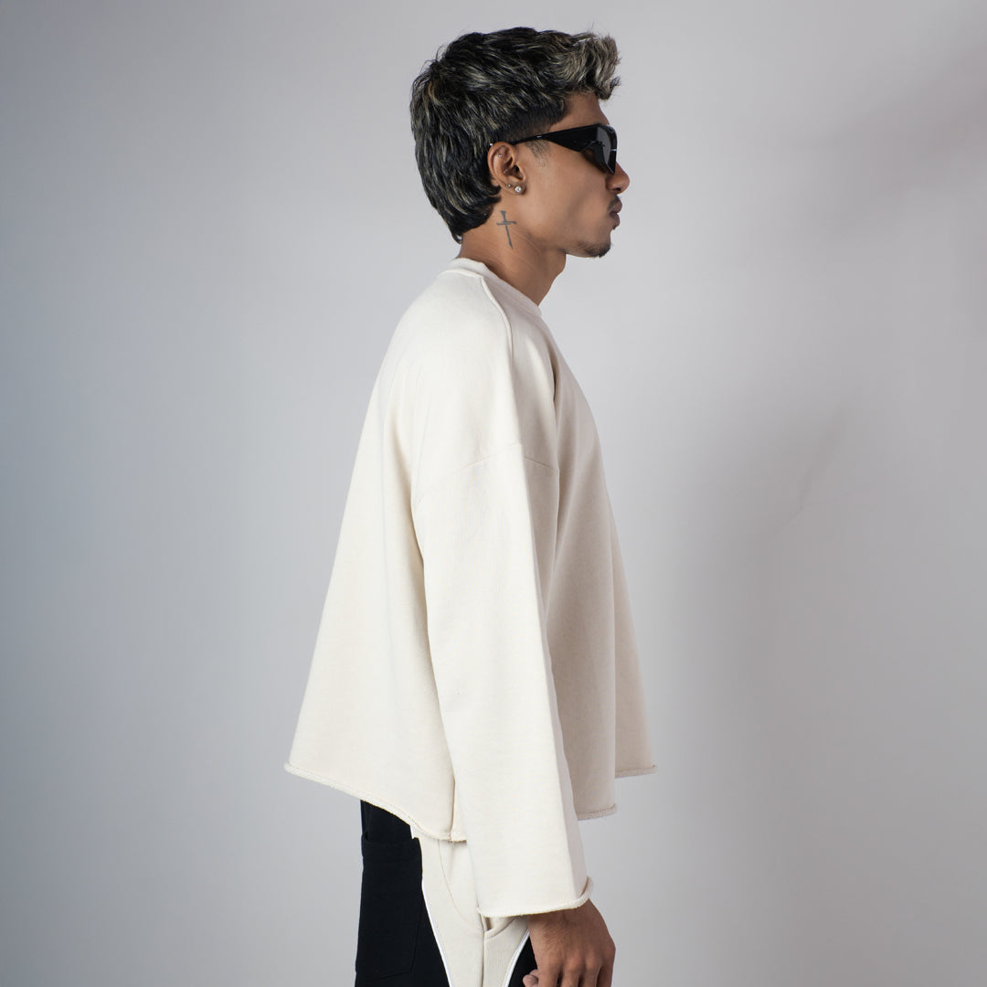 IVORY RAW EDGE SWEATSHIRT
