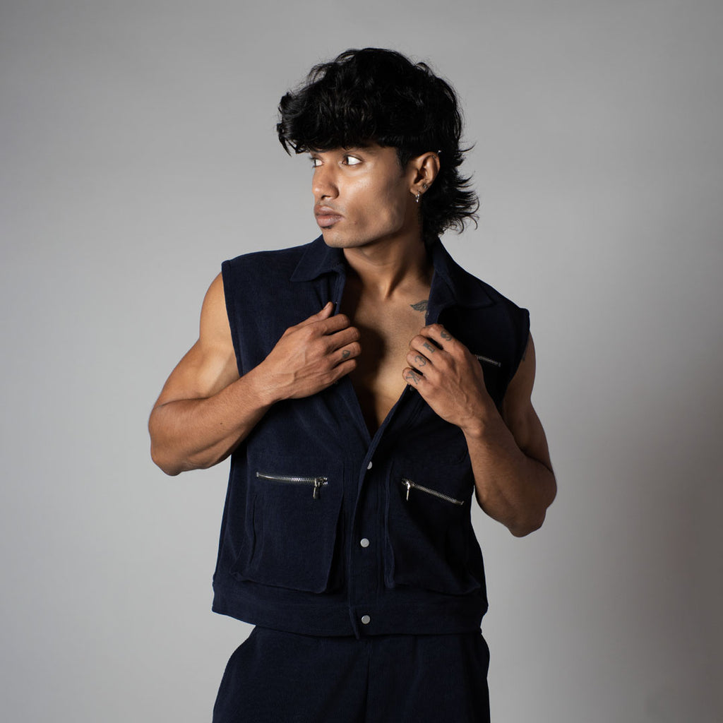 NAVY KNITDRIP UTILITY JACKET
