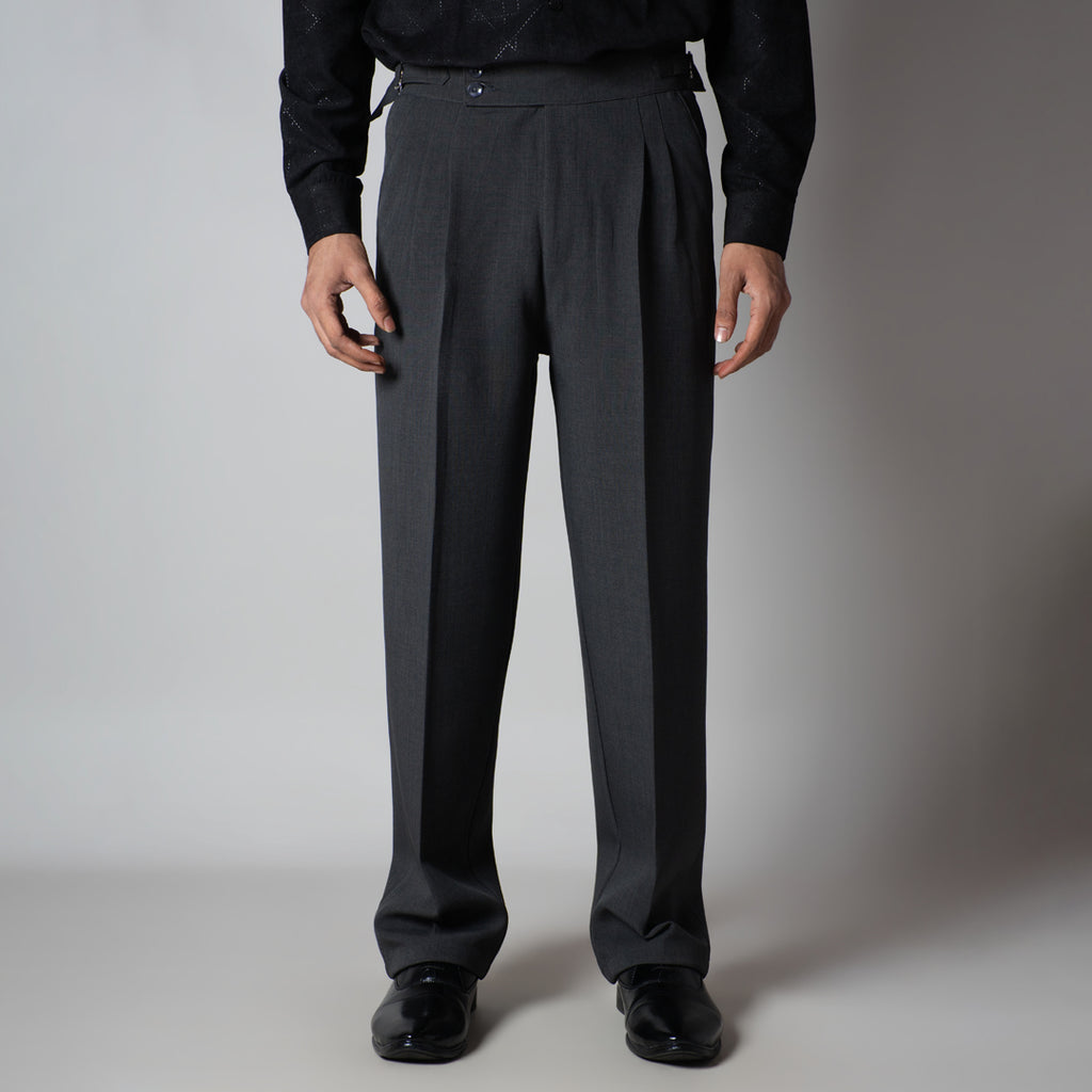 DK. GREY DOUBLE PLEAT STRAIGHT FIT TROUSER