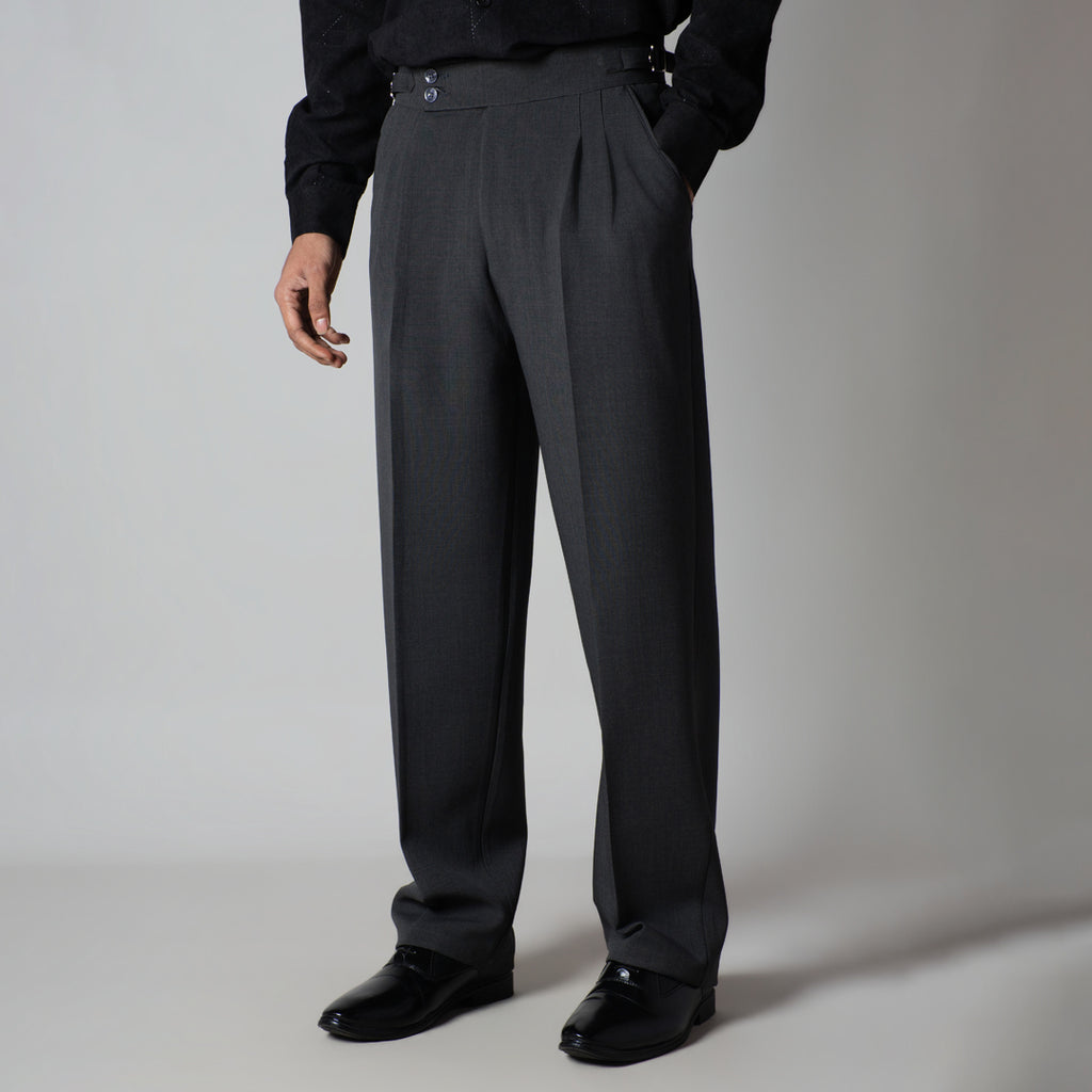 DK. GREY DOUBLE PLEAT STRAIGHT FIT TROUSER