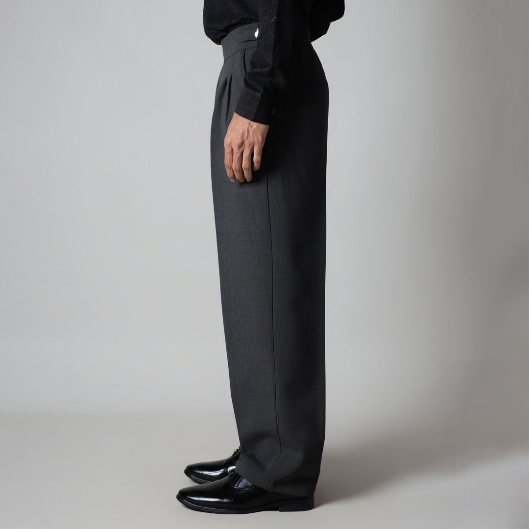 DK. GREY DOUBLE PLEAT STRAIGHT FIT TROUSER