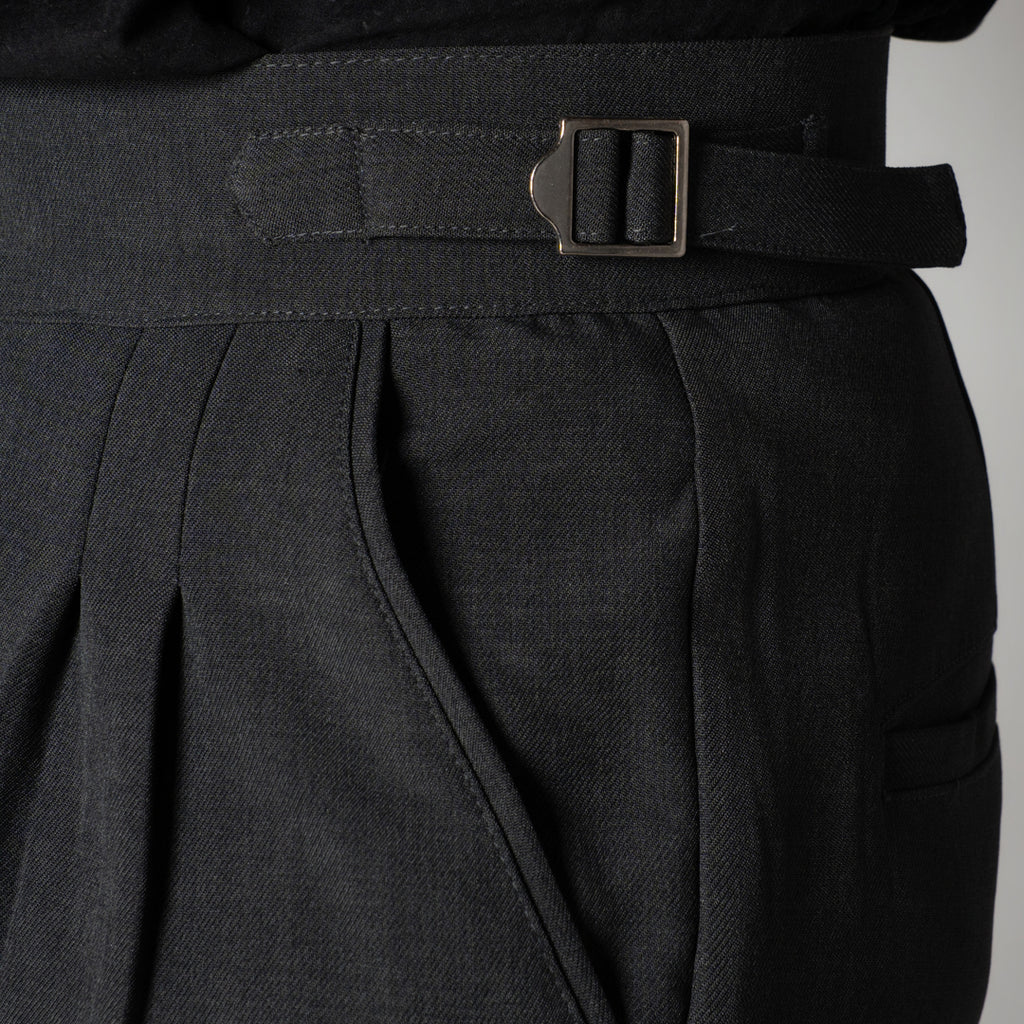 DK. GREY DOUBLE PLEAT STRAIGHT FIT TROUSER