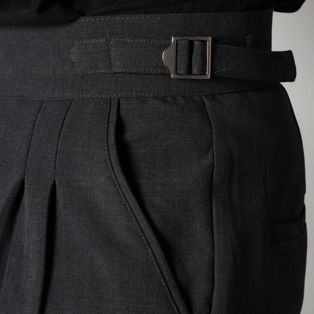 DK. GREY DOUBLE PLEAT STRAIGHT FIT TROUSER