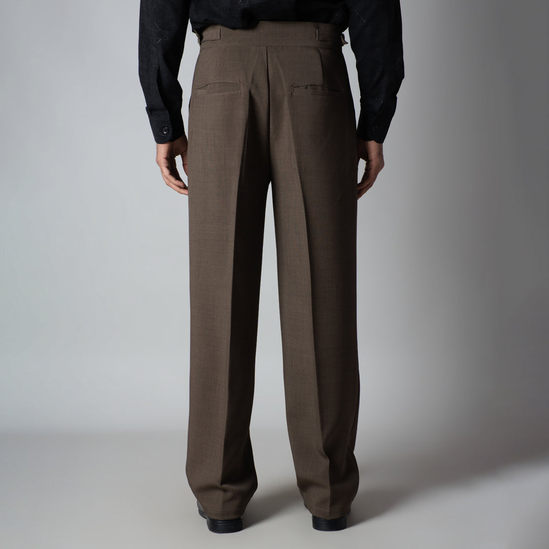 BROWN DOUBLE PLEAT STRAIGHT FIT TROUSER