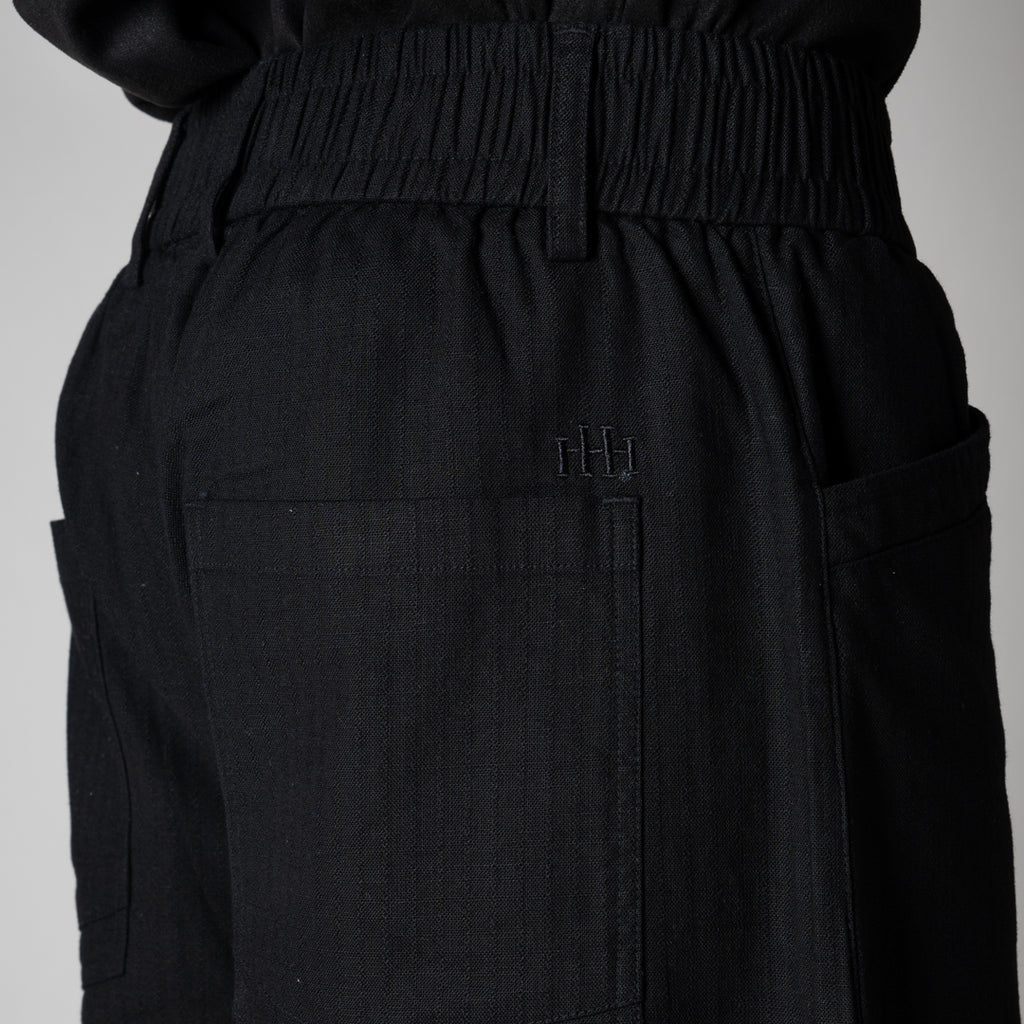 BLACK TEXTURED LINEN TRAVEL PANTS