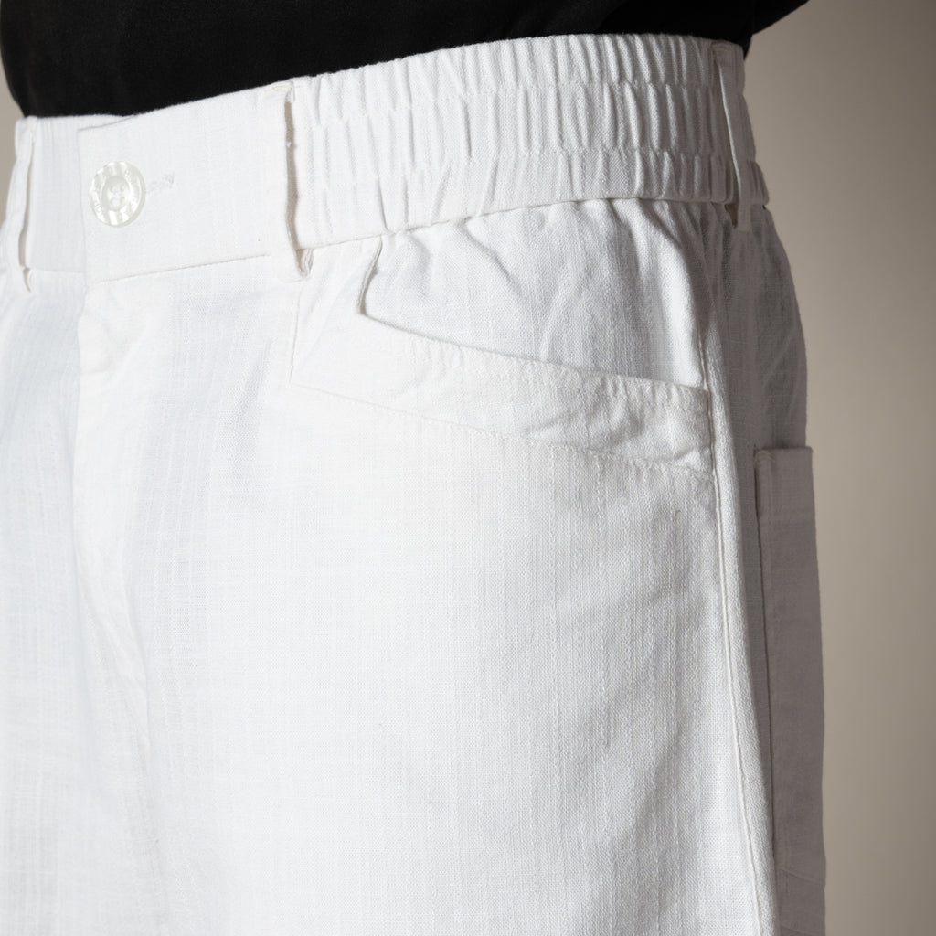 WHITE TEXTURED LINEN TRAVEL PANTS