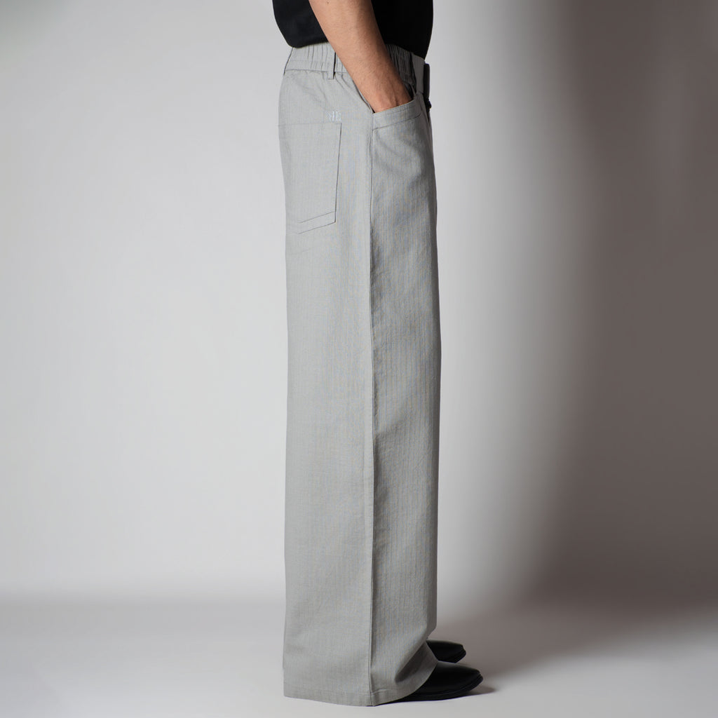 STONE GREY TEXTURED LINEN TRAVEL PANTS