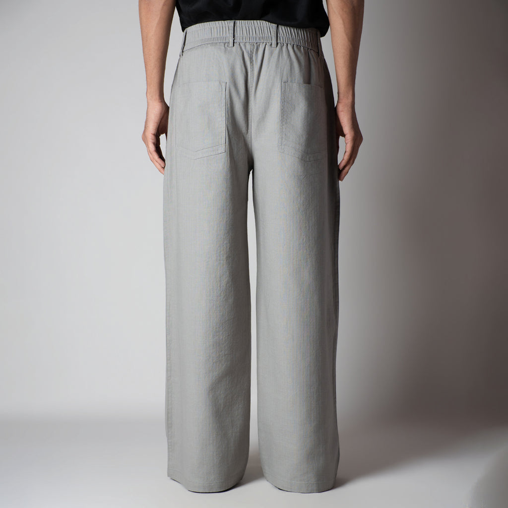 STONE GREY TEXTURED LINEN TRAVEL PANTS