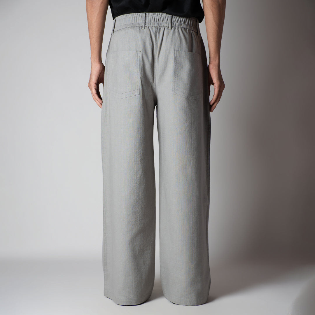 STONE GREY TEXTURED LINEN TRAVEL PANTS