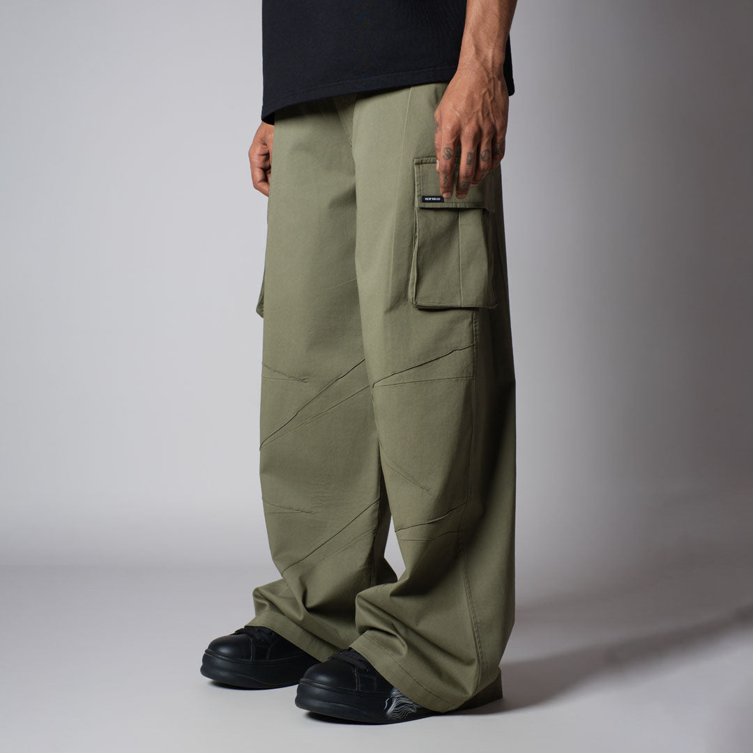 OLIVE TUCKS COTTON CARGO