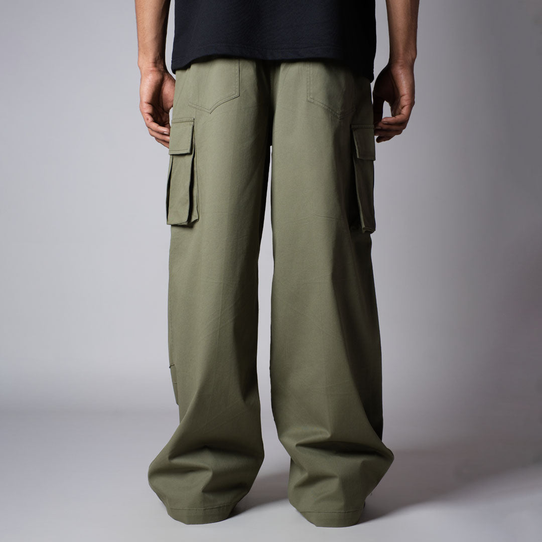 OLIVE TUCKS COTTON CARGO