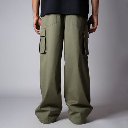 OLIVE TUCKS COTTON CARGO