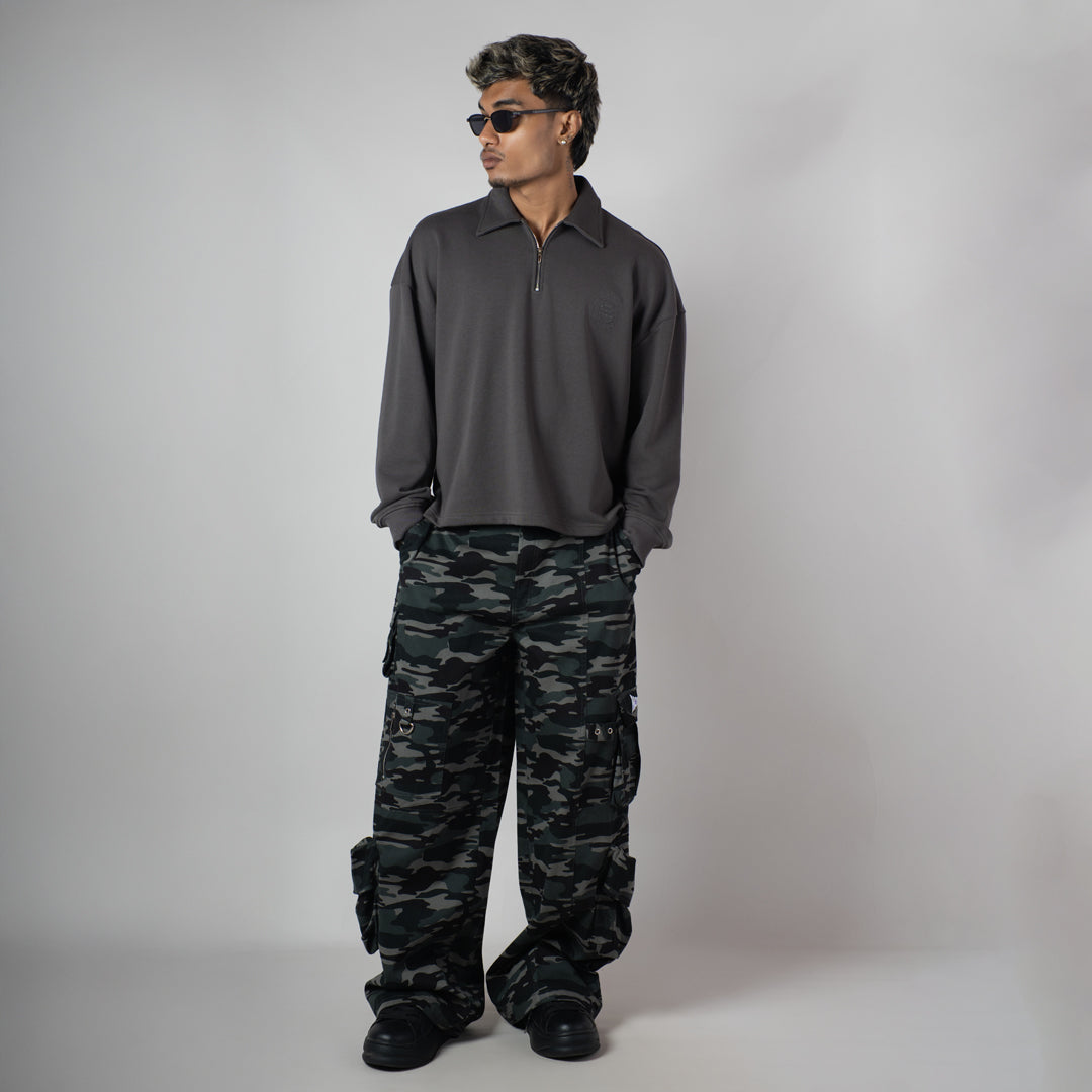 CHARCOAL HALF-ZIPUP PULLOVER POLO