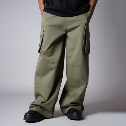 OLIVE TUCKS COTTON CARGO