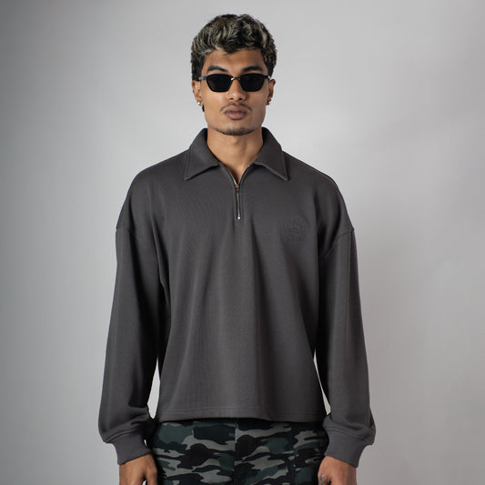 CHARCOAL HALF-ZIPUP PULLOVER POLO