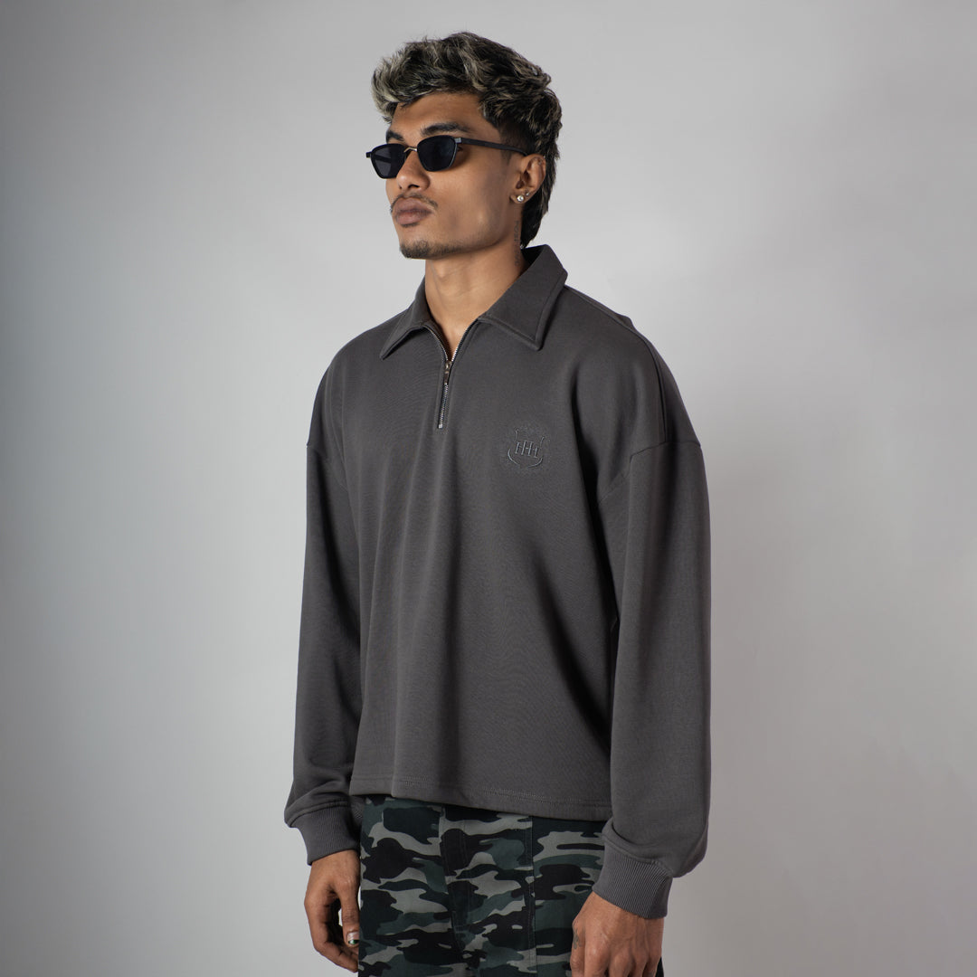 CHARCOAL HALF-ZIPUP PULLOVER POLO